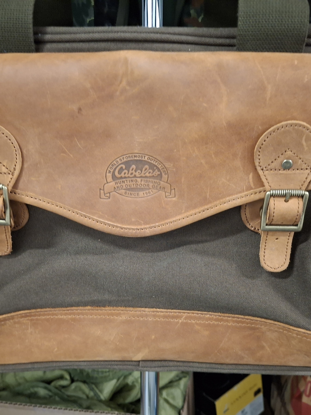 Cabela's Brown Leather & Olive Canvas Messenger Bag